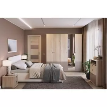 Cпальный гарнитур «Модерн К151», ЛДСП, экокожа, цвет дуб мария / бронза / белый