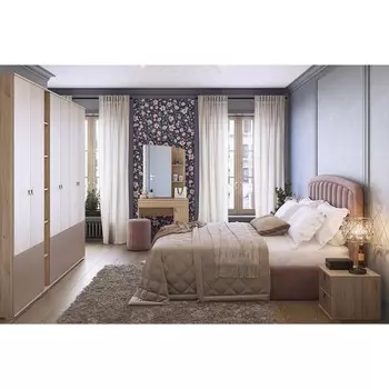 Cпальный гарнитур «Модерн К153», ЛДСП, велюр, цвет дуб мария / бронза / пудра