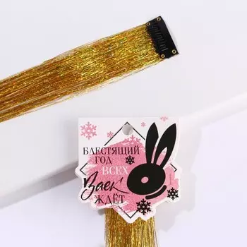 Цветная прядь на заколке «Блестящий год всех заек ждет», длина 50 см.
