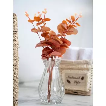 Цветочная композиция «Эвкалипт» в бутылочной вазе, цвет оранжевый / прозрачный
