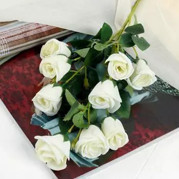 Цветы искусственные "Роза букетная" 4х63 см, белый