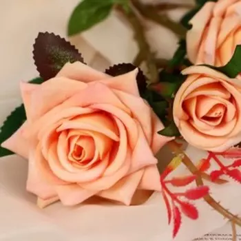 Цветы искусственные "Розы с шипами" 8х40 см, персиковый