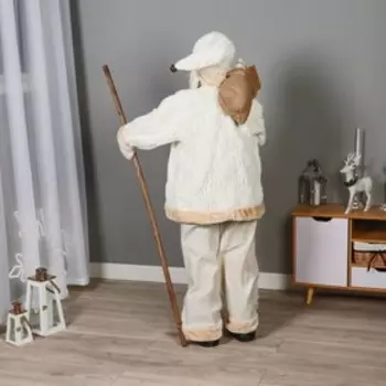 Дед Мороз "В белой шубе, кофте ромбик, с посохом и подарками" 45х150 см