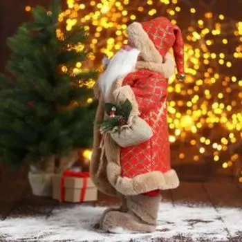 Дед Мороз "В красной шубке в клетку с подарками" двигается, 24х45 см