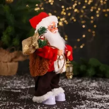 Дед Мороз под ёлку «Зимнее волшебство. Новогодняя игрушка в красном тулупе» двигается, ботинки светятся, 28 см