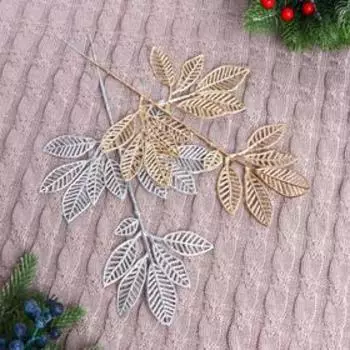 Декор блеск «Веточка лиственного дерева», 1622 см, МИКС (золото, серебро)