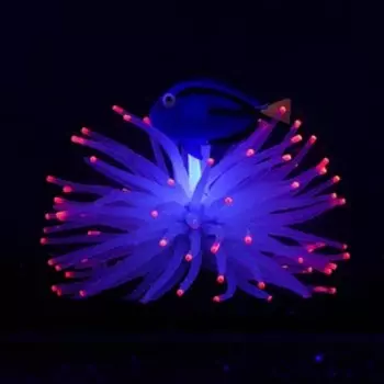 Декор для аквариума "Анемон с рыбкой", силиконовый, светящийся в темноте, 8 х 8 х 7,5 см