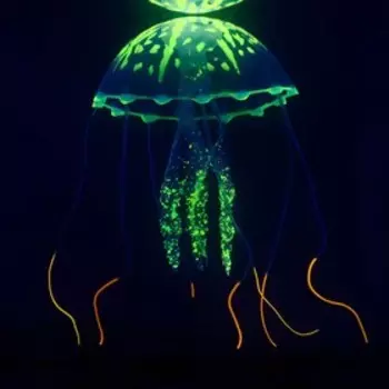 Декор для аквариума "Медуза" силиконовая, флуоресцентная, 5 х 5 х 15 см, оранжевая