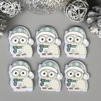 Декор для творчества дерево, войлок «Совёнок в шапочке» набор 6 шт. 3.83.1 см