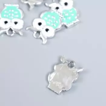 Декор для творчества металл, эмаль "Совёнок" серебро 1,7х1,3 см