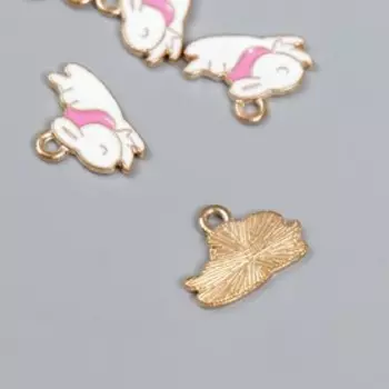 Декор для творчества металл, эмаль "Спящий белый зайка" 1,2х1,6 см