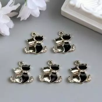 Металлический элемент, декоративная подвеска «Арт Узор. Котята»,,, эмаль, стразы, золото, 1.91.8 см