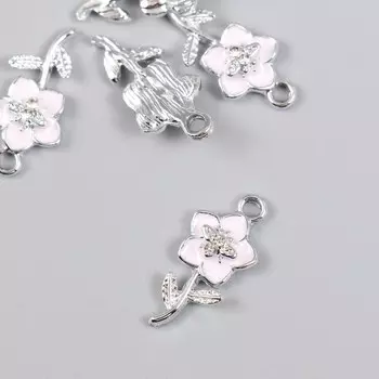 Декор для творчества металл, эмаль, стразы "Плюмерия" серебро 1х2,2 см