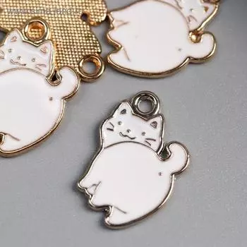 Декор для творчества металл, эмаль «Толстый белый кот», золото, 21.4 см