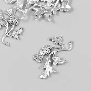 Декор для творчества металл "Чертополох" набор 5 шт серебро 2,6х4,6 см