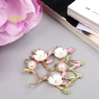 Декор для творчества металл "Цветочное дерево" стразы, жемчужины 5,1х5,1 см