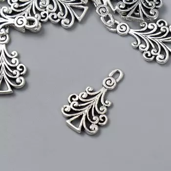 Декор для творчества металл "Ёлочка-завитки" серебро 2,3х1,4 см