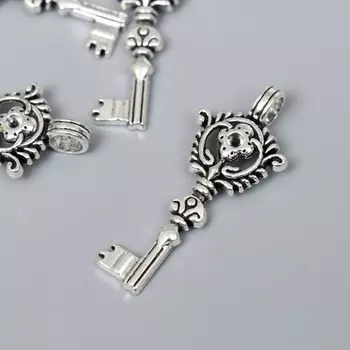 Металлический элемент, декоративная подвеска «Арт Узор. Ключ Венок с цветком», серебро, 4.71.9 см