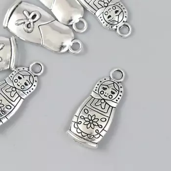 Декор для творчества металл "Матрёшка" серебро 2,7х1,1 см