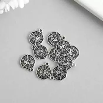 Металлический элемент, декоративная подвеска «Арт Узор. Монетка инь-ян», серебро, 1.51.3 см