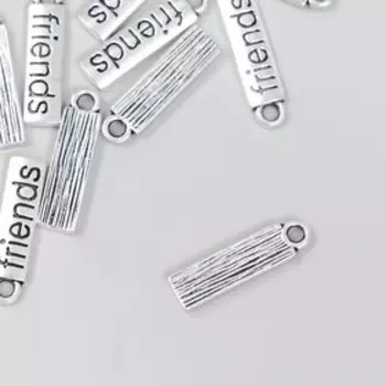 Металлический элемент, декоративная подвеска «Арт Узор. Надпись: friends», серебро, 20.5 см