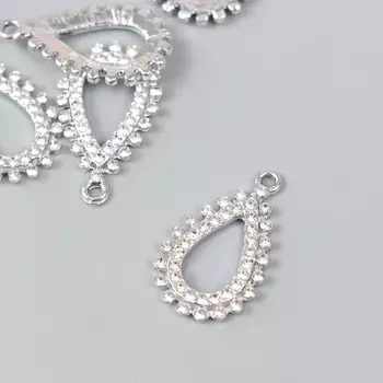 Декор для творчества металл, стразы "Капля" серебро 1,6х2,7 см