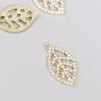 Декор для творчества металл, стразы "Лист с прожилками" 2,4х1,4 см