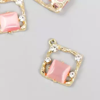 Декор для творчества металл, стразы "Ромб с розовым агатом" 2,6х2,4 см