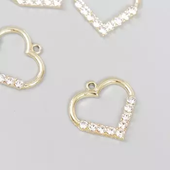 Декор для творчества металл, стразы "Сердечко" золото 2,3х2,2 см