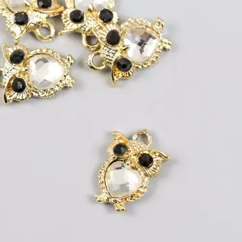 Декор для творчества металл, стразы "Совушка" золото 1,4х1,8 см