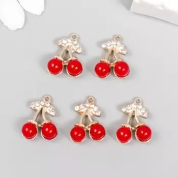 Декор для творчества металл, стразы "Вишенки" золото 1,9х1,4 см