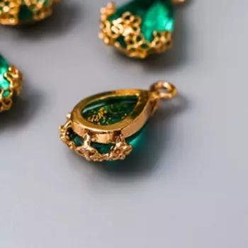 Декор для творчества пластик «Капля с золотыми цветочками», морская волна кристалл, 21.2 см