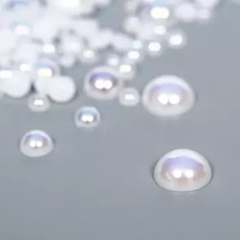 Декор для творчества пластик "Половинки бусин. Белый перламутр" d=3-10 мм, набор 10 гр