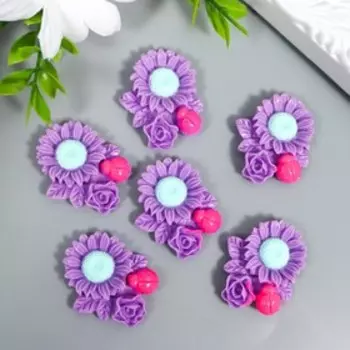 Декор для творчества пластик «Ромашка, роза и божья коровка», фиолетовый, 3.13.6 см