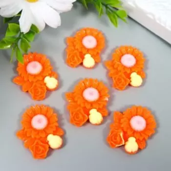 Декор для творчества пластик «Ромашка, роза и божья коровка», оранж, 3.13.6 см