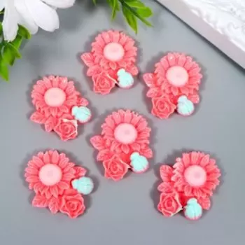 Декор для творчества пластик «Ромашка, роза и божья коровка», персиковый, 3.13.6 см