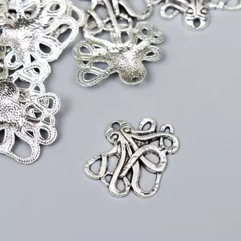 Металлический элемент, декоративная подвеска «Арт Узор. Осьминог», серебро, 22.4 см