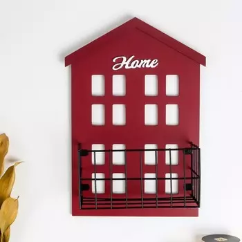 Декор настенный с полочкой дерево "Домик" бордо 31х9,4х22,2 см