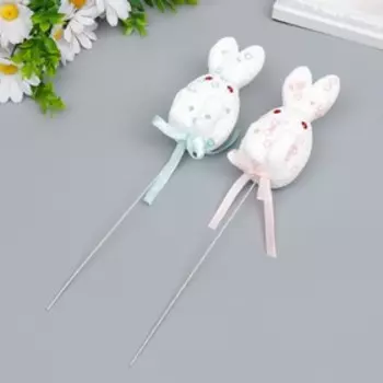 Декор на палочке "Кролики - посыпка, кружочки" набор 2 шт розовый, голубой 10 см