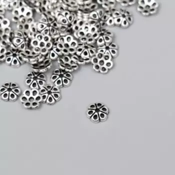 Декор шляпка для бусин металл "Цветочек" серебро G014B695 набор 80 шт 0,6х0,6 см