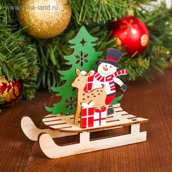 Декор новогодний «Снеговик с оленем на санях»