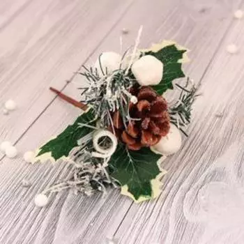 Еловая ветка декоративная «Зимнее волшебство. Мечты», пластик, шишка, звездочка 18 см