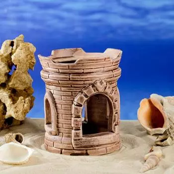 Декорация для аквариума "Широкая башня", коричневая, 14 см, микс