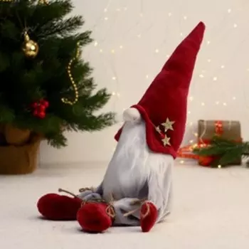 Декоративная фигура Улыбчивый гном с ножками в красной шапочке 50 см, полиэстер/10