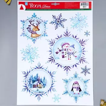 Декоративная наклейка Room Decor "Снежинки, зимний пейзаж" 29х41 см