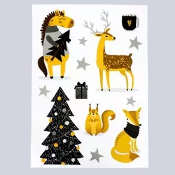 Декоративная наклейка "Рождественские животные" прозрачный фон 2 листа 50х70 см