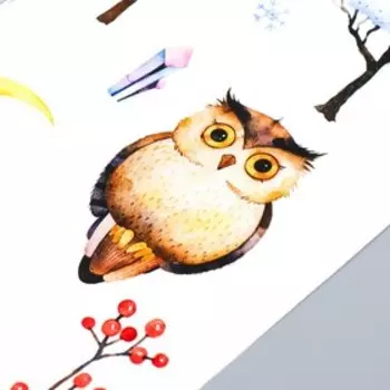 Декоративная наклейка "Сова в зимнем лесу " белый фон 30х50 см