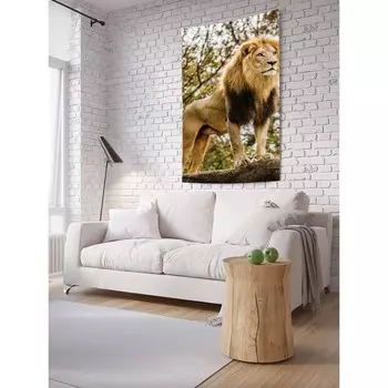 Декоративное панно с фотопечатью «Лев-наблюдатель», вертикальное, размер 150х200 см