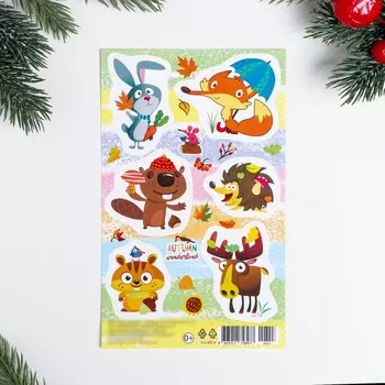 Декоративные наклейки "Лесные обитатели" грибы, листья, 10х16 см