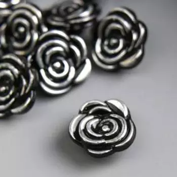 Декоративный элемент пуговица "Роза" черный-серебрянный 13 мм